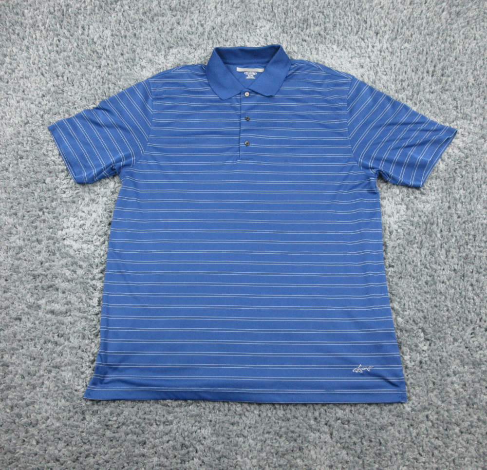 Greg Norman Shirt Mens Extra Large Blue Striped PlayDry Golf Polo